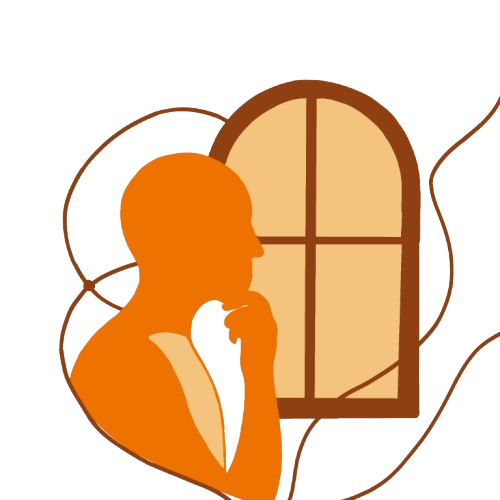 Silhueta de uma pessoa sentada em uma cadeira, olhando para fora de uma janela, em um momento de reflexão.